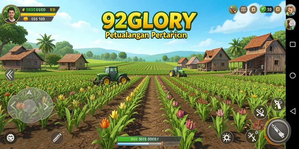 Screenshot gameplay yang menampilkan aktivitas bertani di 92GLORY.