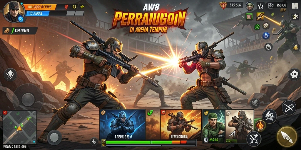 Tampilan gameplay seru dalam pertarungan sengit di AW8.