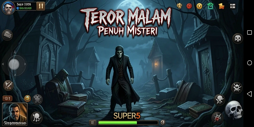 Screenshot SUPER5 menunjukkan gameplay menyeramkan dengan penampakan hantu.